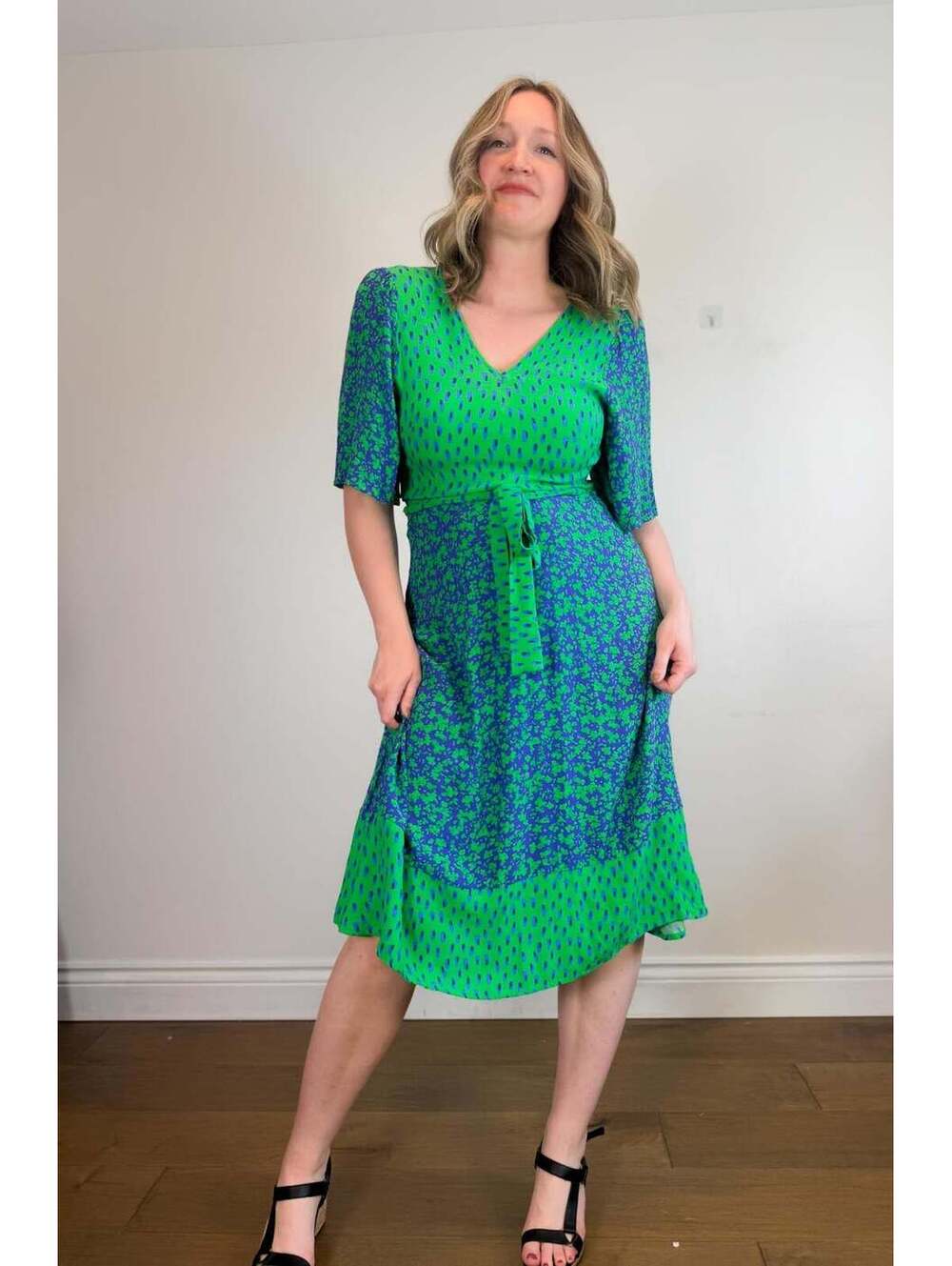 GUSTO Mixed Print Dress in Green/Blue (Size S/M)